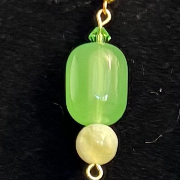 Green Aventurine Barrel Bead Pierced Earrings - Picture 2 of 4